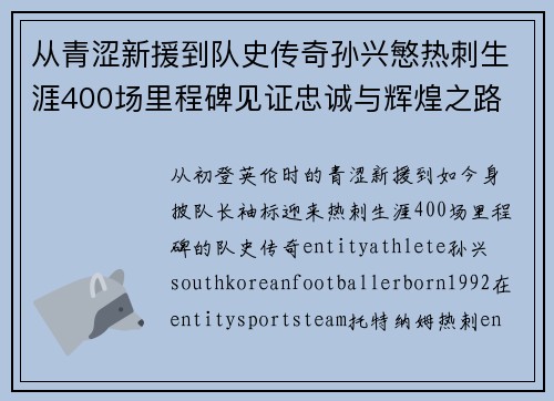 从青涩新援到队史传奇孙兴慜热刺生涯400场里程碑见证忠诚与辉煌之路 ⚽🔥